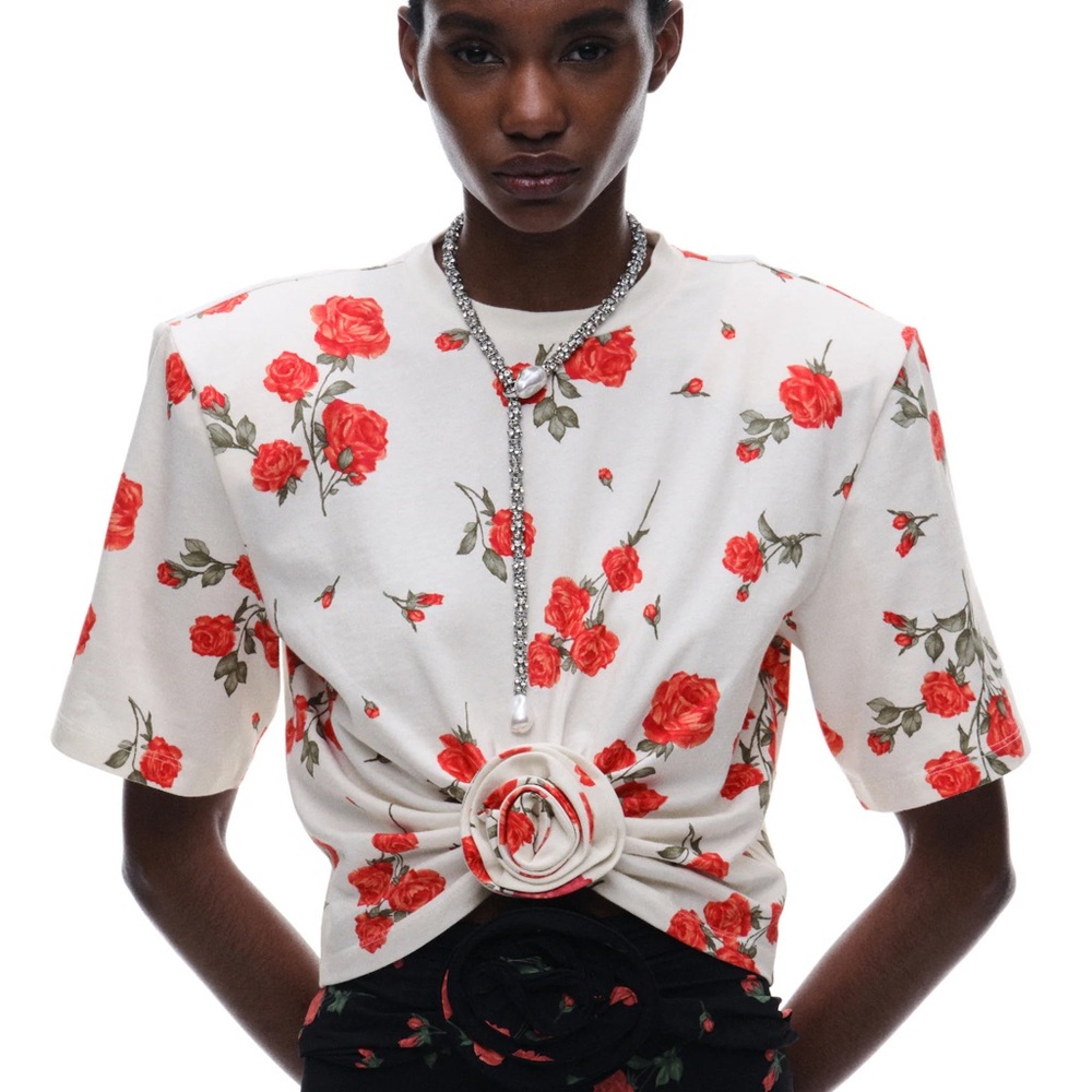 MAGDA BUTRYM H&M
PATTERNED T-SHIRT WITH ROSE APPLIQUÉ - Picture 2 of 5